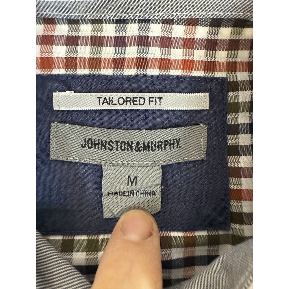 Johnston Murphy Shirt Mens Size Medium Blue Orange Plaid Button Up Tailored Fit - Picture 3 of 16